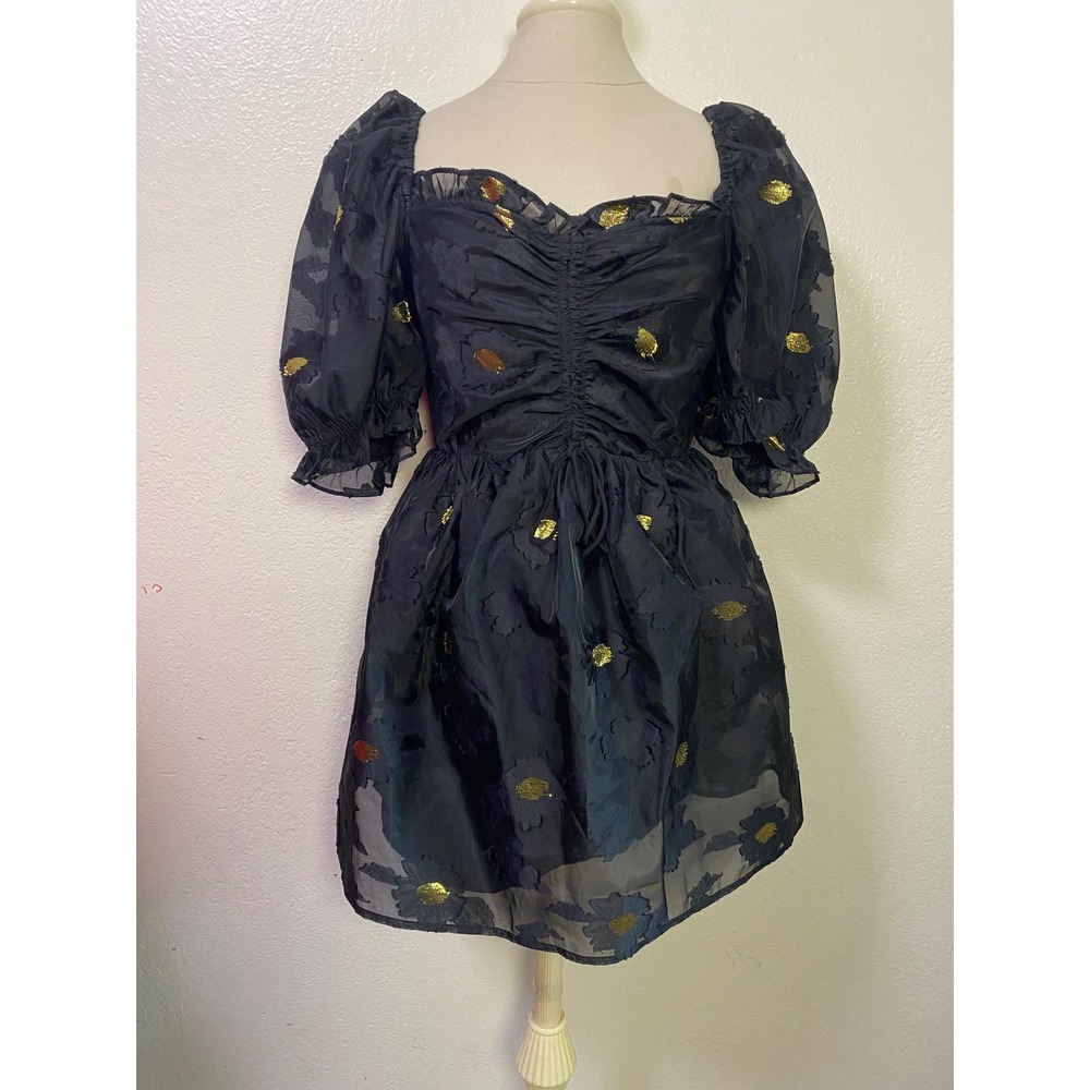 Buddy Love Floral Burnout Metallic Puff Sleeve Mini Dress Sweetheart Small
